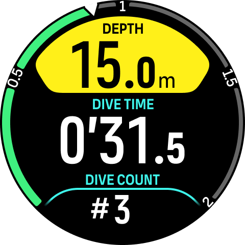 freedive scherm diepte-alarm